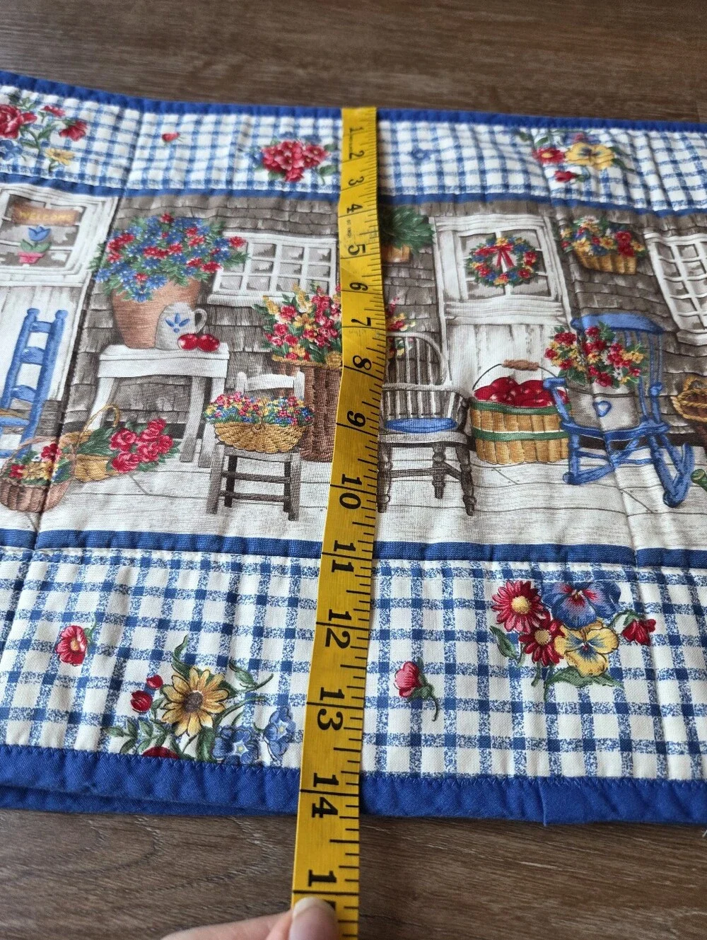 Vintage Handmade Farmhouse Gingham Floral Placemats and Table Runner